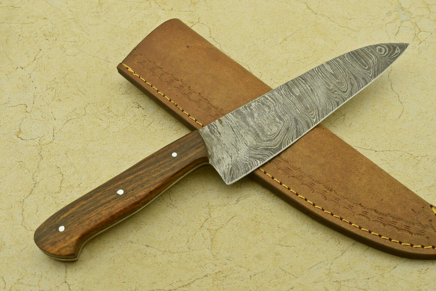 Custom Handmade Forged Damascus Steel Chef Knife With Rosewood Handle 3