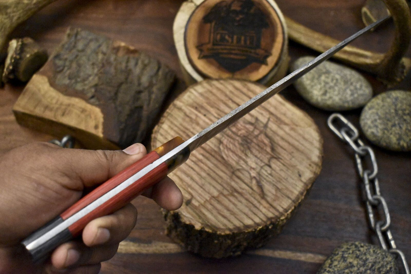 13 Inch Custom Forged Damascus Steel Chef Knife With Wood Handle 2