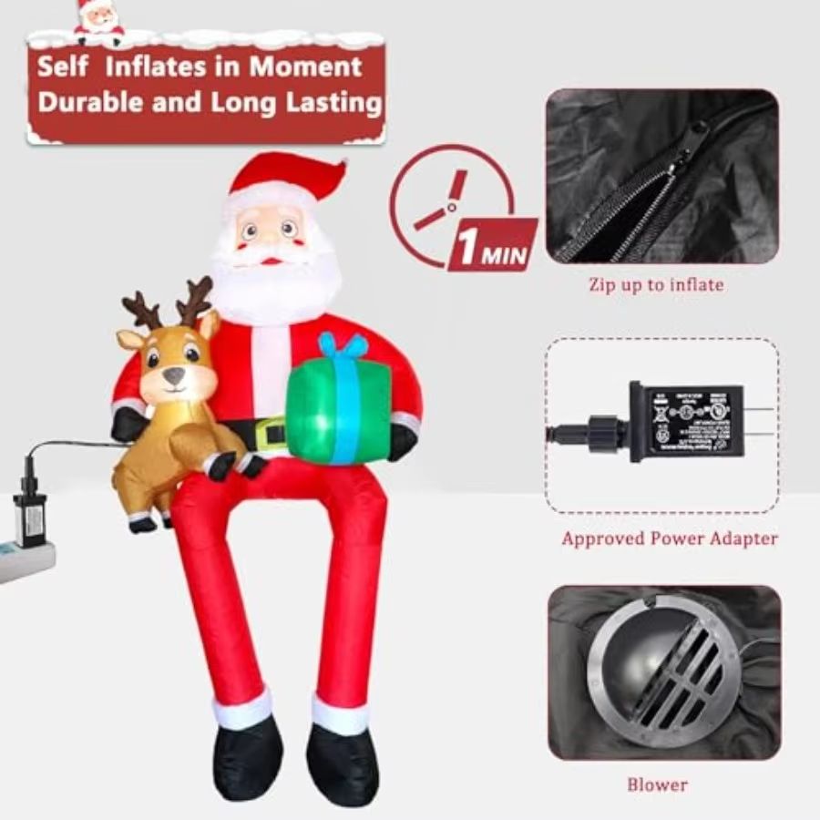 95Ft Christmas Inflatable Santa With LED Lights Outdoor Sitting Santa Claus Decoration For Holiday 5