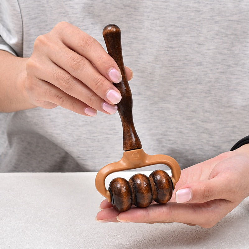 Handheld Wooden Massage Roller Muscle Relief For Neck Shoulders Head Promotes Circulation Ideal For 3