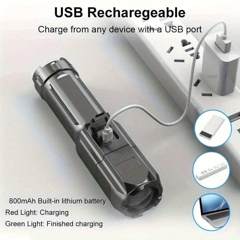 Rechargeable LED Flashlight Powerful USB Torch Waterproof Zoom Tactical Outdoor Flashlight For Camp 5