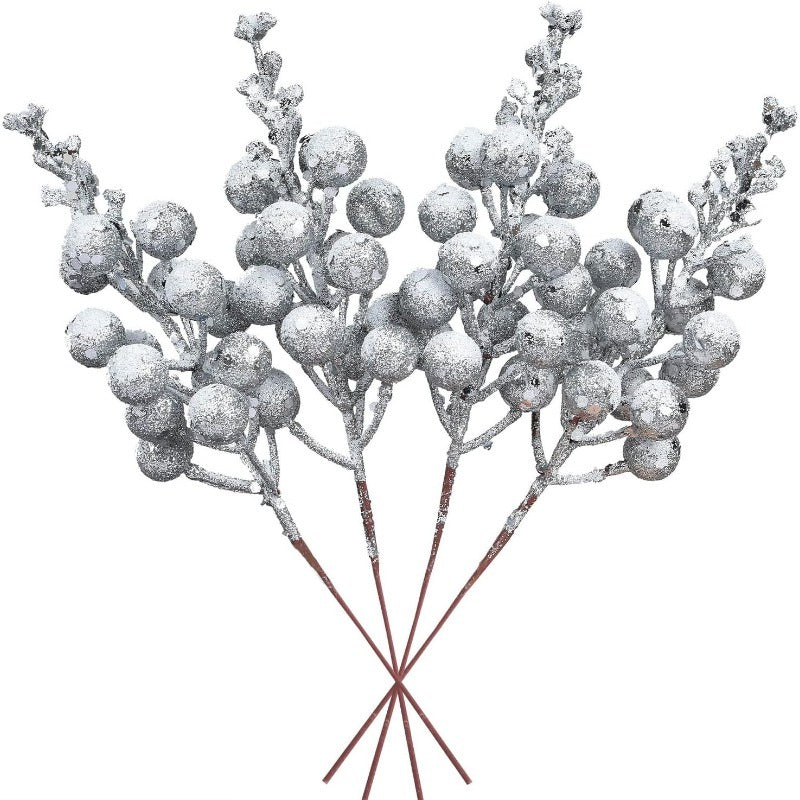 Christmas Decoration Head Red Sparkling Snow Berries Bouquet, Artificial Xmas Tree Ornaments, Party Home Decor