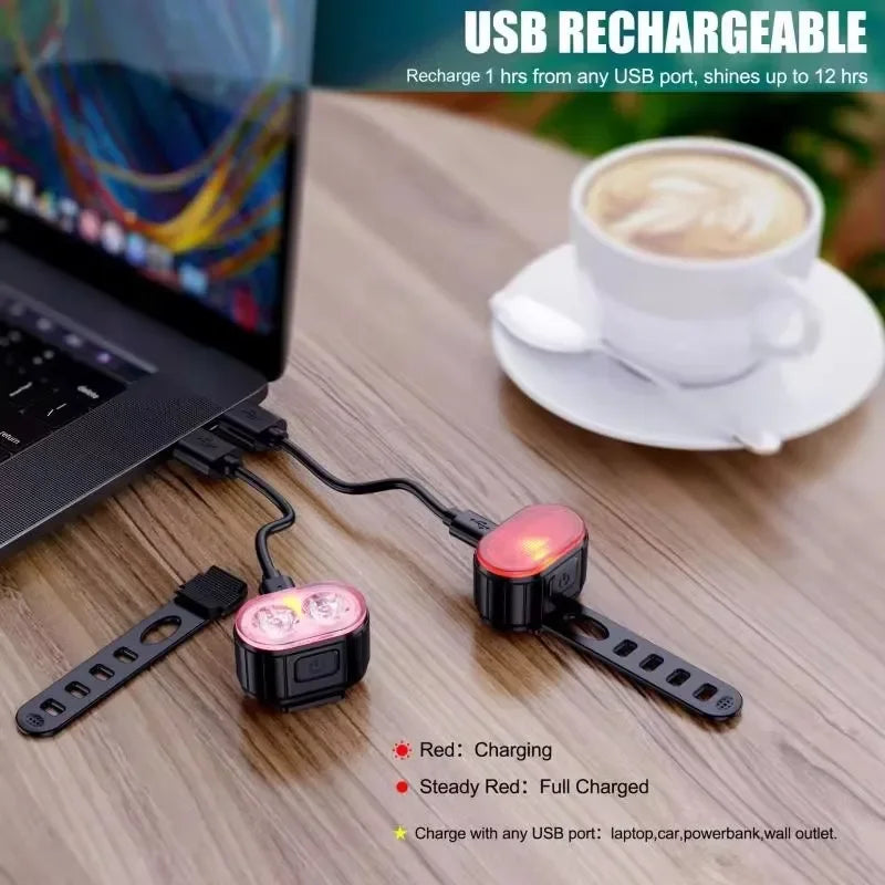 Rechargeable Bicycle Lights Set Front Rear USB Cycling Flashlight Mountain Bike Lantern Accessories 4