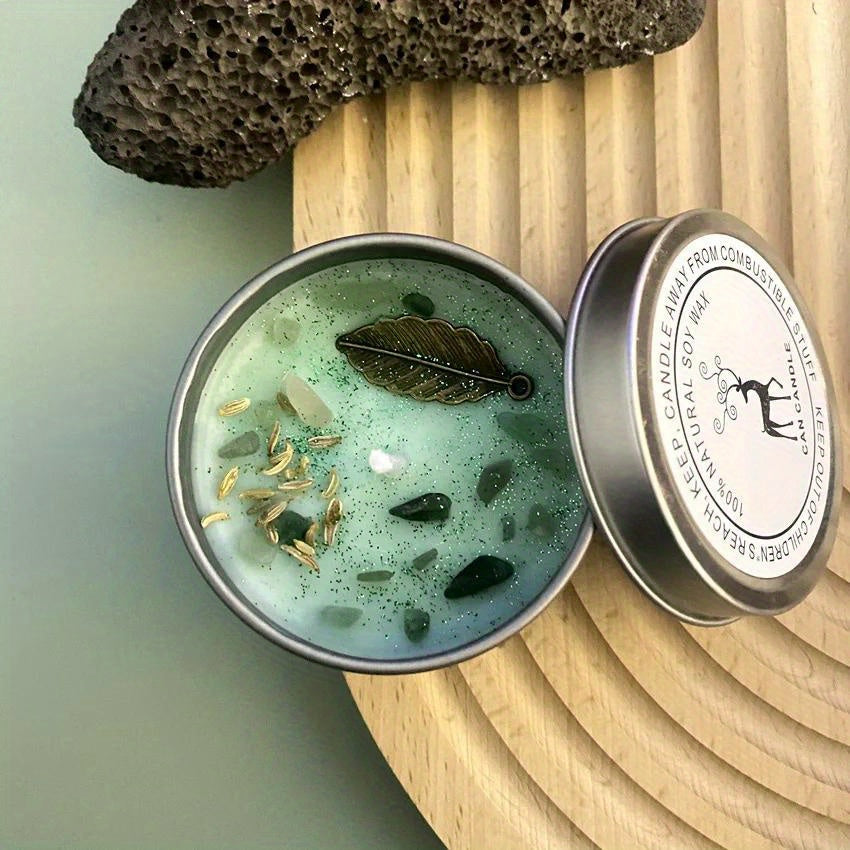 Handmade Aromatherapy Candles, with Crystal Dried Flowers, in an Antique Copper Silver Tin Can