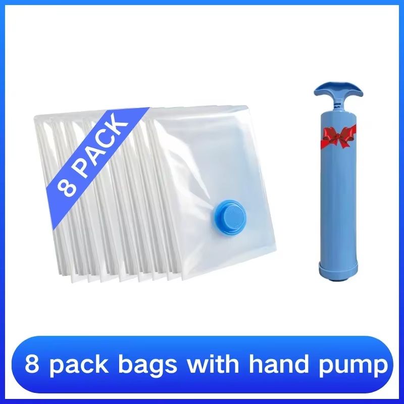 8PCS Vacuum Storage Bags With Pump For Clothes Large Compression Bags For Travel Home Storage 13