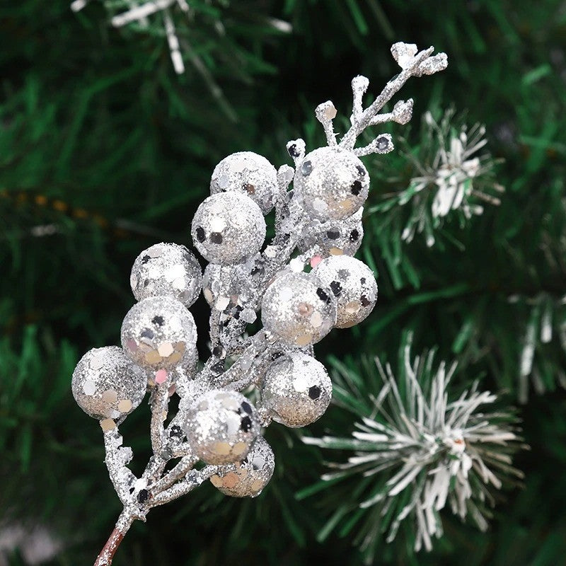 Artificial Foam Berry Snow, Christmas Glitter Berry Stems, Covered Berry for Christmas Tree, DIY Crafts Decoration