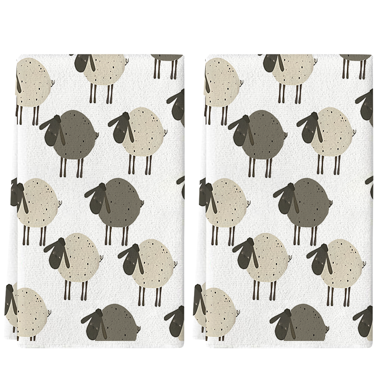 Cute Lamb Kitchen Towel Set, Super Absorbent Cleaning Cloths, Soft Hand Towel and Dishcloth for Cooking, Baking