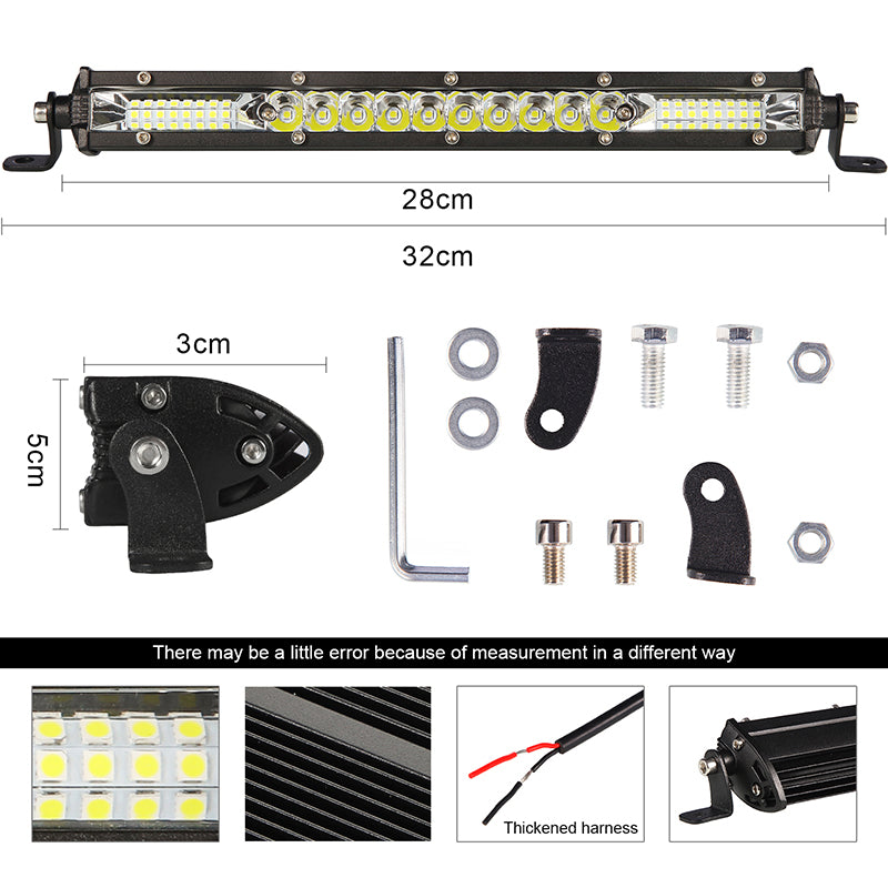 Super Slim Off Road LED Light Bar, Flood Driving Fog Work Lamp for Jeep, ATV, SUV, Truck, Boat