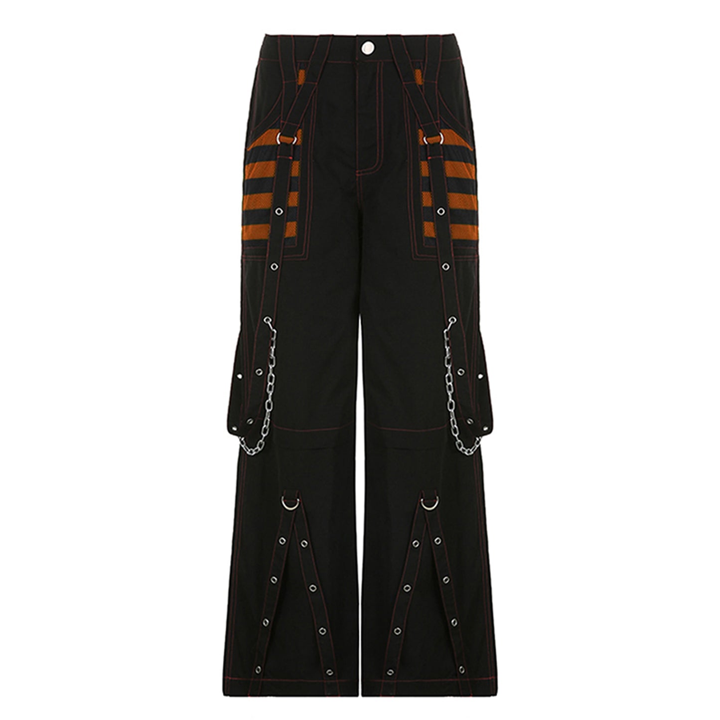 Women Fall Winter Cargo Jeans Striped Loose Casual Trousers Street Wear Pants With Pockets Zipper B 8