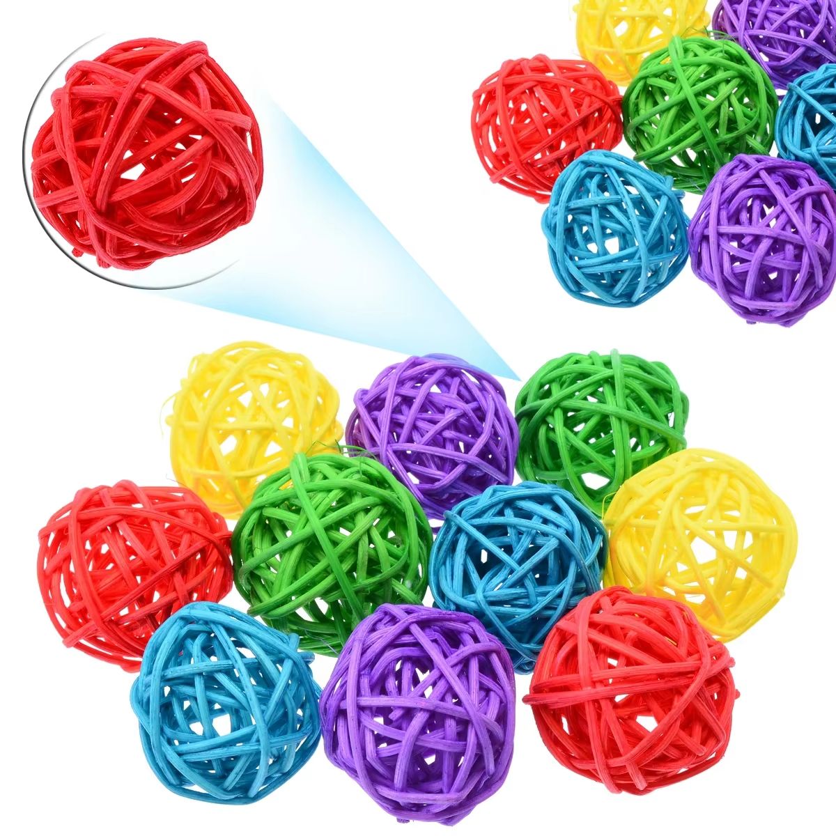 Natural Rattan Sepak Takraw Chew Balls For Parrots 10Piece Primary Colour Set 5