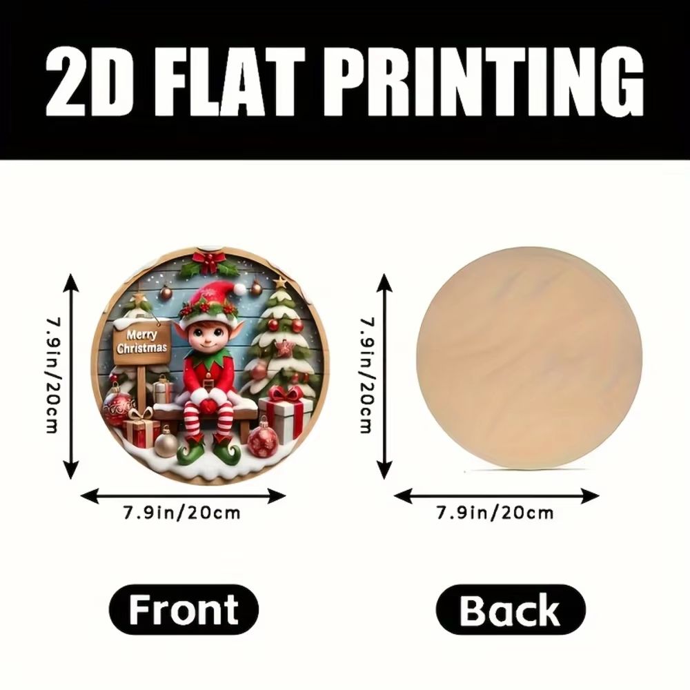 Christmas Elf Wooden Sign 2007 Cm Round Rustic Holiday Decor 6