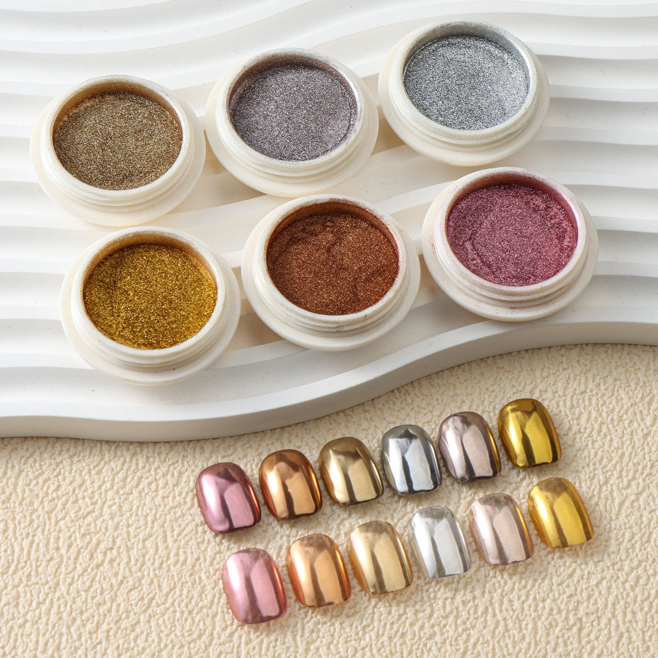 Chrome Rubbing Pigment Flake Manicure Decor, Gold Metallic Mirror Glitter Nail Art Dust, Rose Gold Silver Powder
