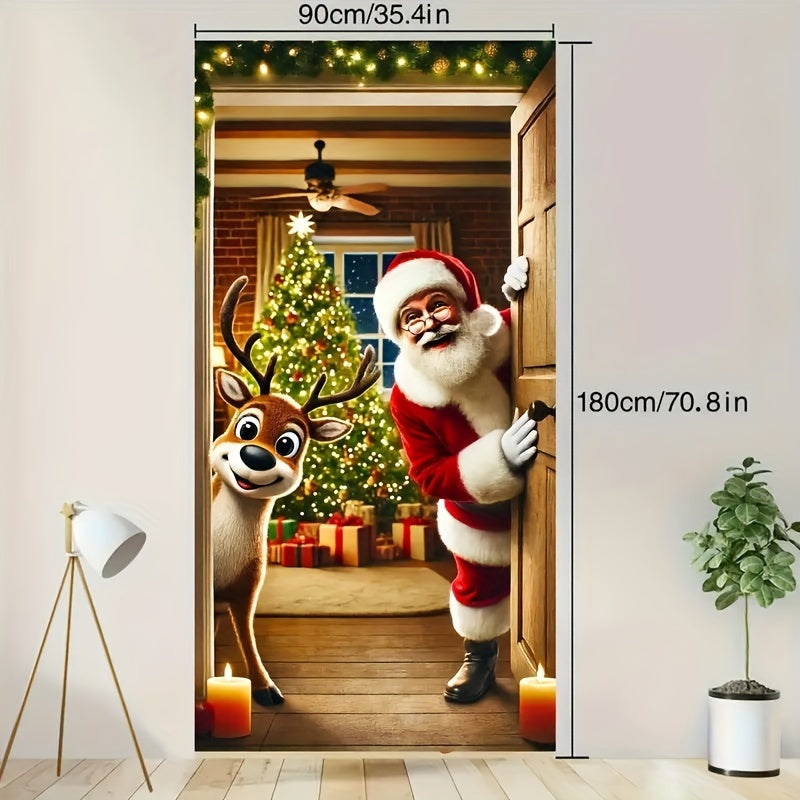 Christmas Deer Door Cover Decoration Hanging Winter Santa Claus Christmas Outdoor Backdrop Door Ban 5