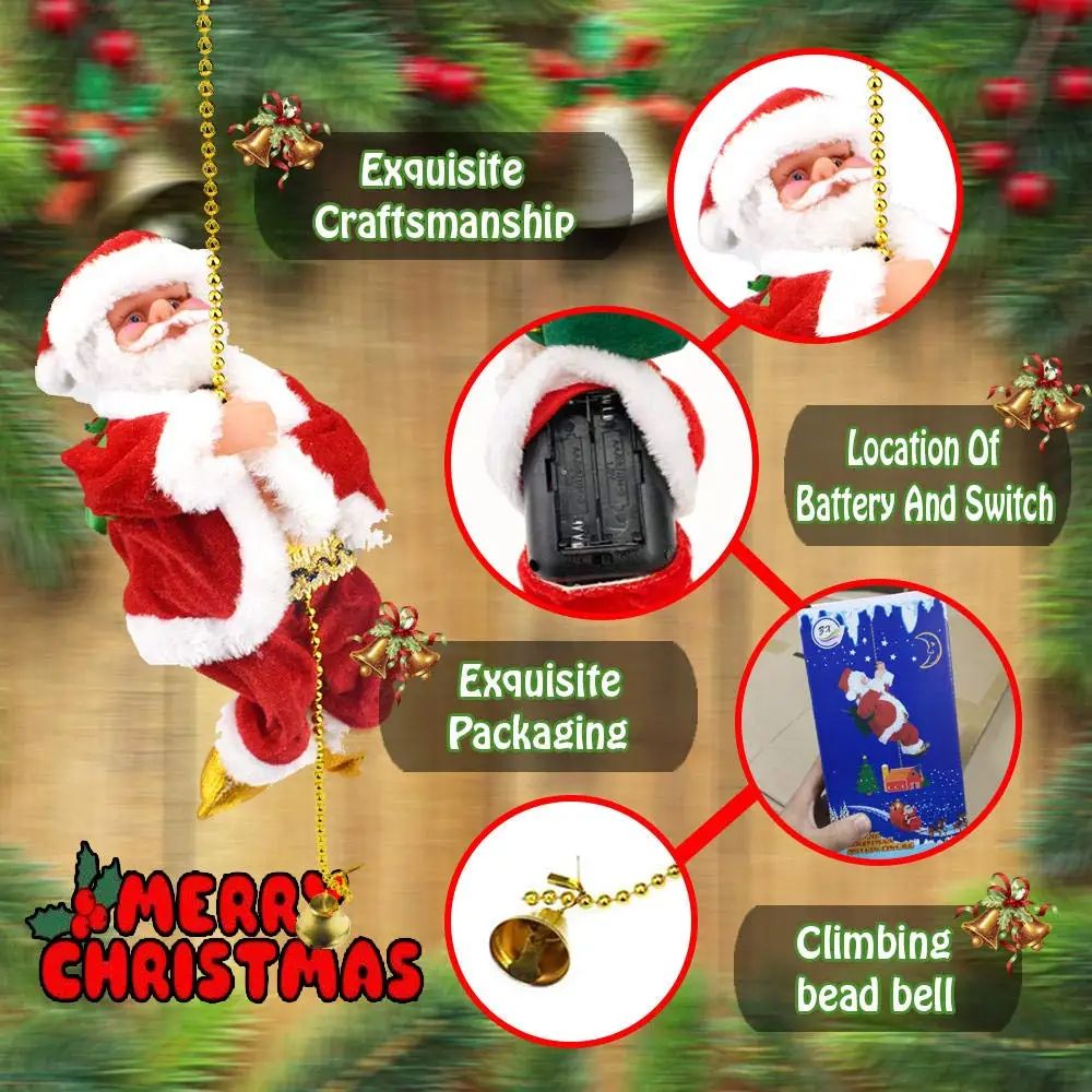 Climbing Santa Claus Battery Operated Rope Pendant Ornament Decor Decorations Toys For Christmas T 5