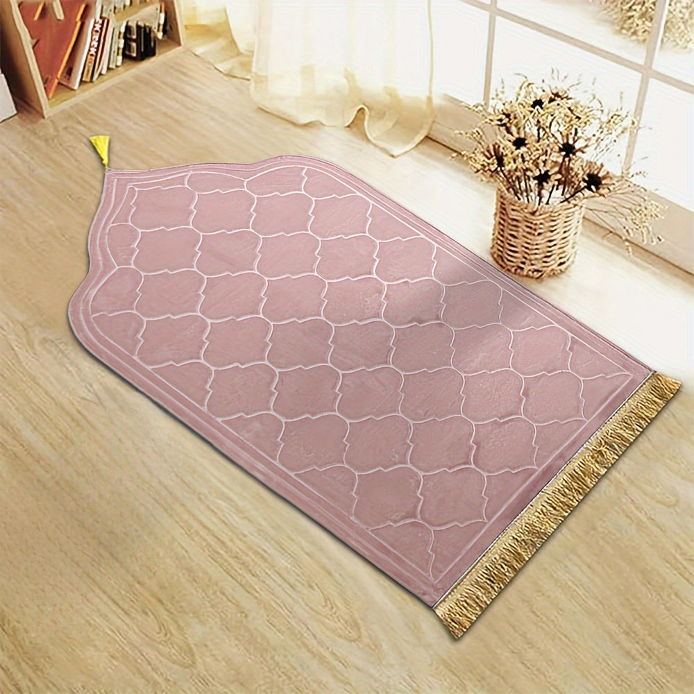 Flannel Plush Prayer Mat, Thickened Irregular Mat with Tassel, Soft Printed Prayer Rug