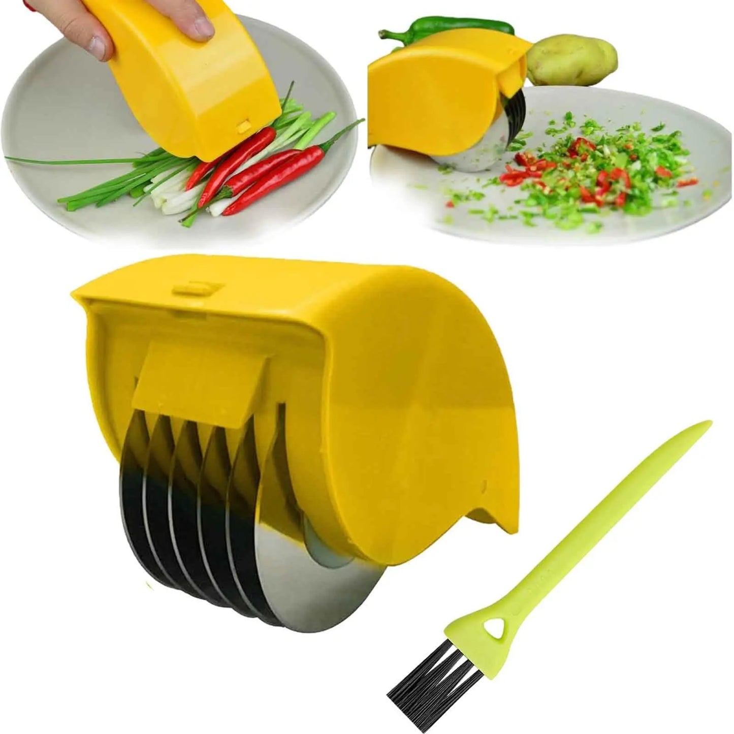 Vegetable Chopper Roller, Manual Scallion Cutter, 6 Stainless Steel Blade Herb Mincer, Detachable Parsley Chopper Tool