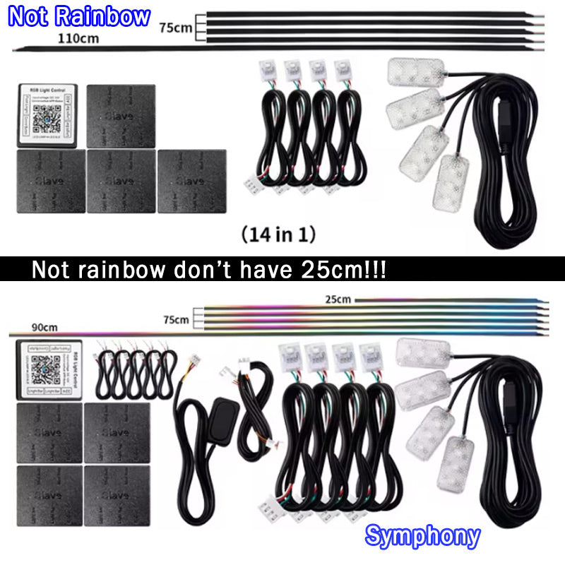 RGB LED Car Ambient Lights Interior Rainbow Atmosphere Kit Acrylic Strips Symphony Streamer 5