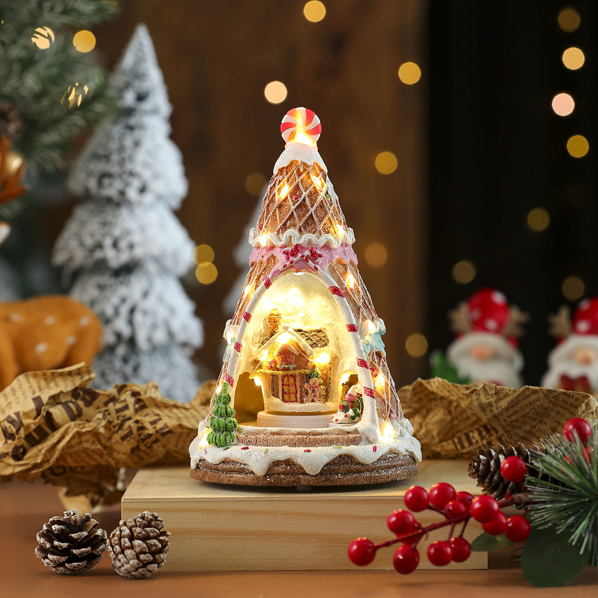 Christmas Tree Gingerbread Man Music Box LED Music Train Ornament Night Light Xmas New Year Decor G 6