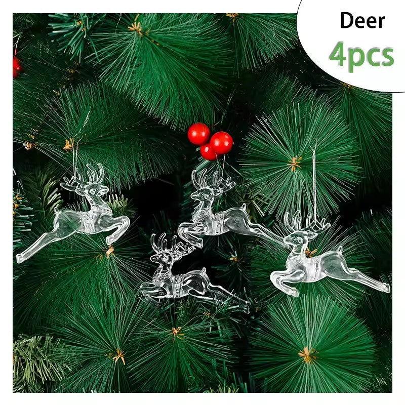 Acrylic Christmas, Transparent Deer Key, Snowflake Christmas, Tree Hang Pendant, Festival Ornament, Home Party Decor