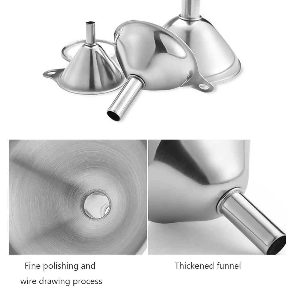 Stainless Steel Funnels Set Multipurpose Kitchen Funnel Set Liquid Transfer Dry Ingredients Powder 4