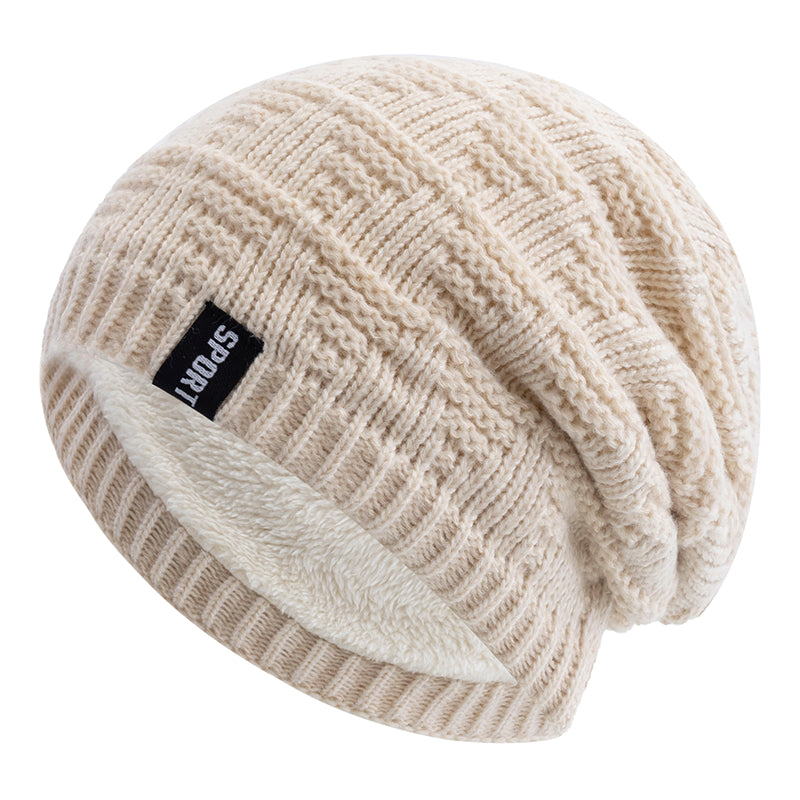 Plush Fur Lined Hats For Men Women, Unisex Fashion Beanie Hat, Solid Ski Sports Winter Cap, Keep Warm Knitted Hat