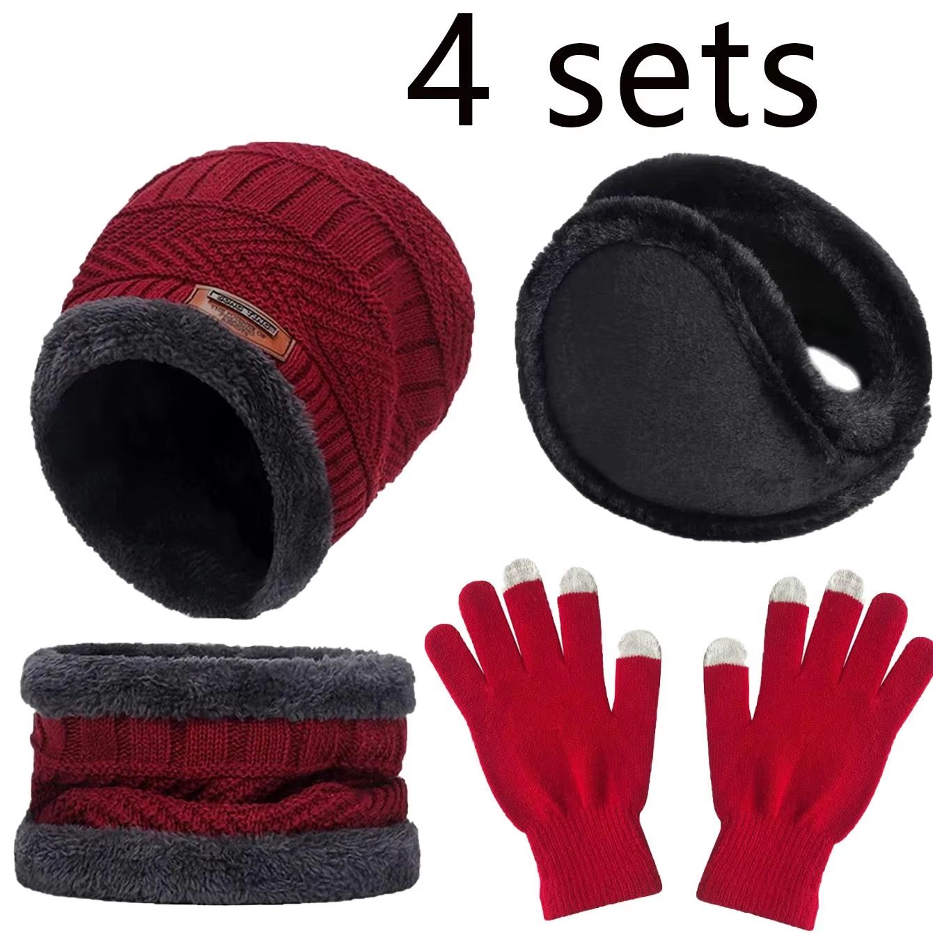 4pcs Velvet Winter Hat And Scarf Set With Warm Beanie And Gloves Unisex Neck Warmer Outdoor Cold W 11