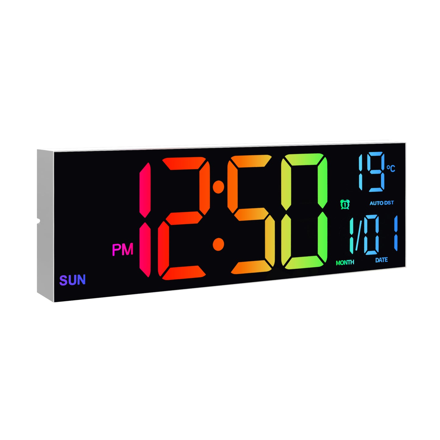 16 Inch Large Digital Wall Clock, Big LED Display, 8 RGB Colors, Remote Control, Alarm, DST, Temperature for Living Room