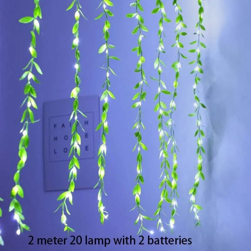 2M 20 Light Always On Battery Box Willow Curtain Lamp Decorative Light String Imitation Leaf Wrough 6