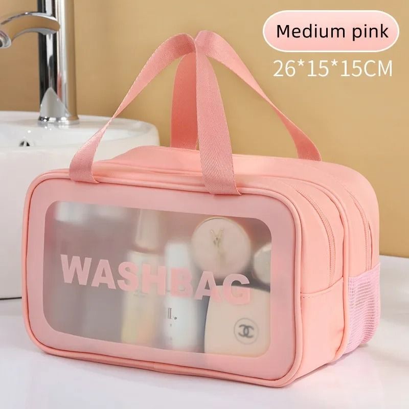 Dry Wet Separation Transparent Makeup Bag Portable PU Travel Cosmetic Organizer 12