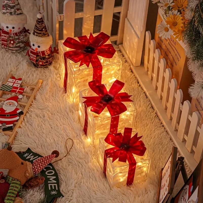 Decorative Boxes Lighted Gift Boxes Decorations Party Tree Skirt Ornament For Holiday Christmas 3