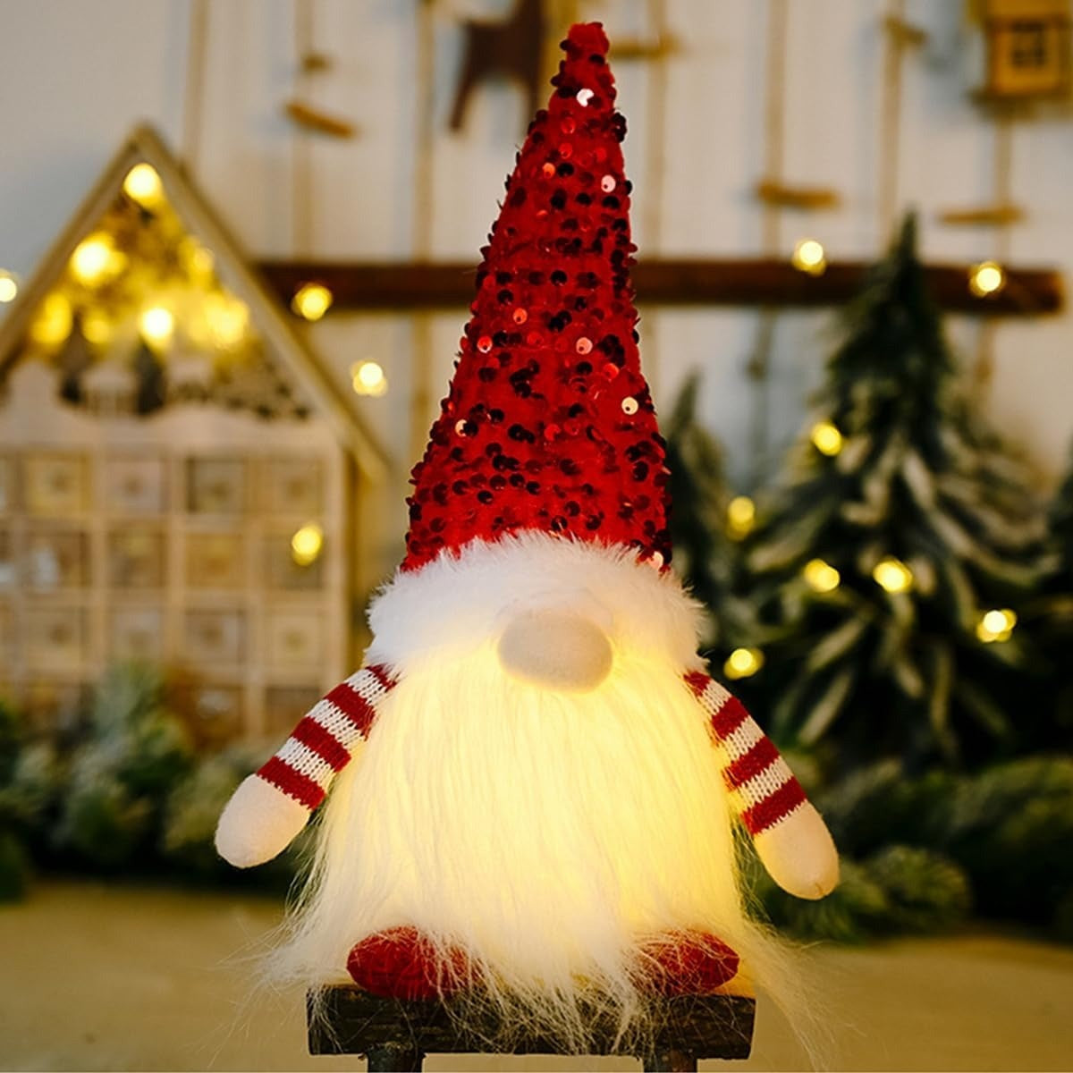 Christmas Gnome Plush Light Up, Tabletop Faceless Plush Dolls, Hat Xmas, Elf Ornaments for New Year Party Decor