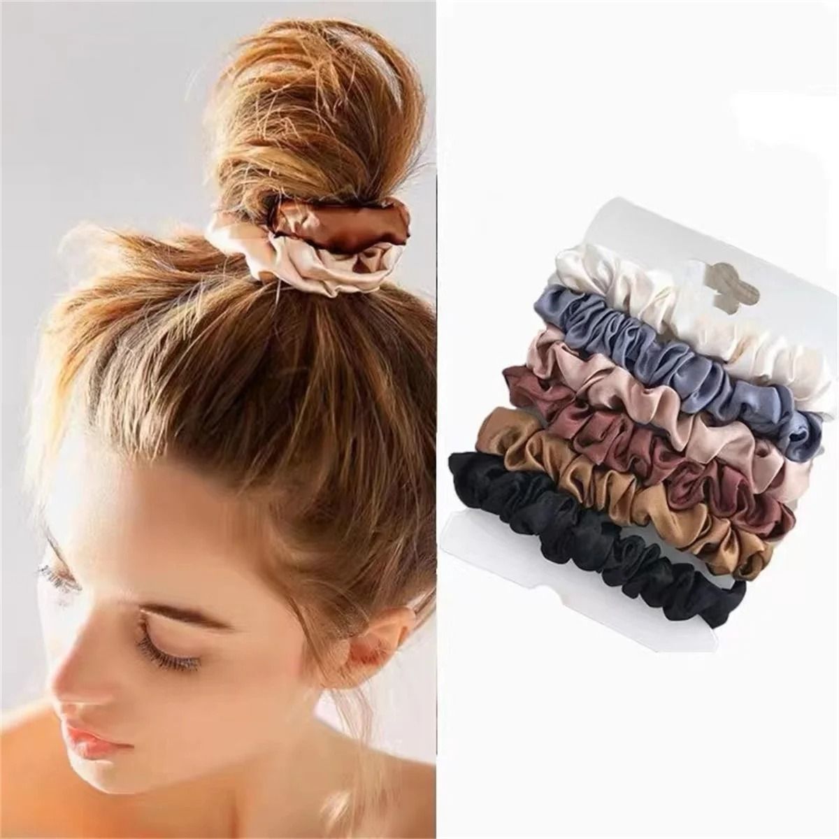 6pcs Satin Hair Scrunchies For Women Soft Gentle Elastic Hair Ties For Girls 4
