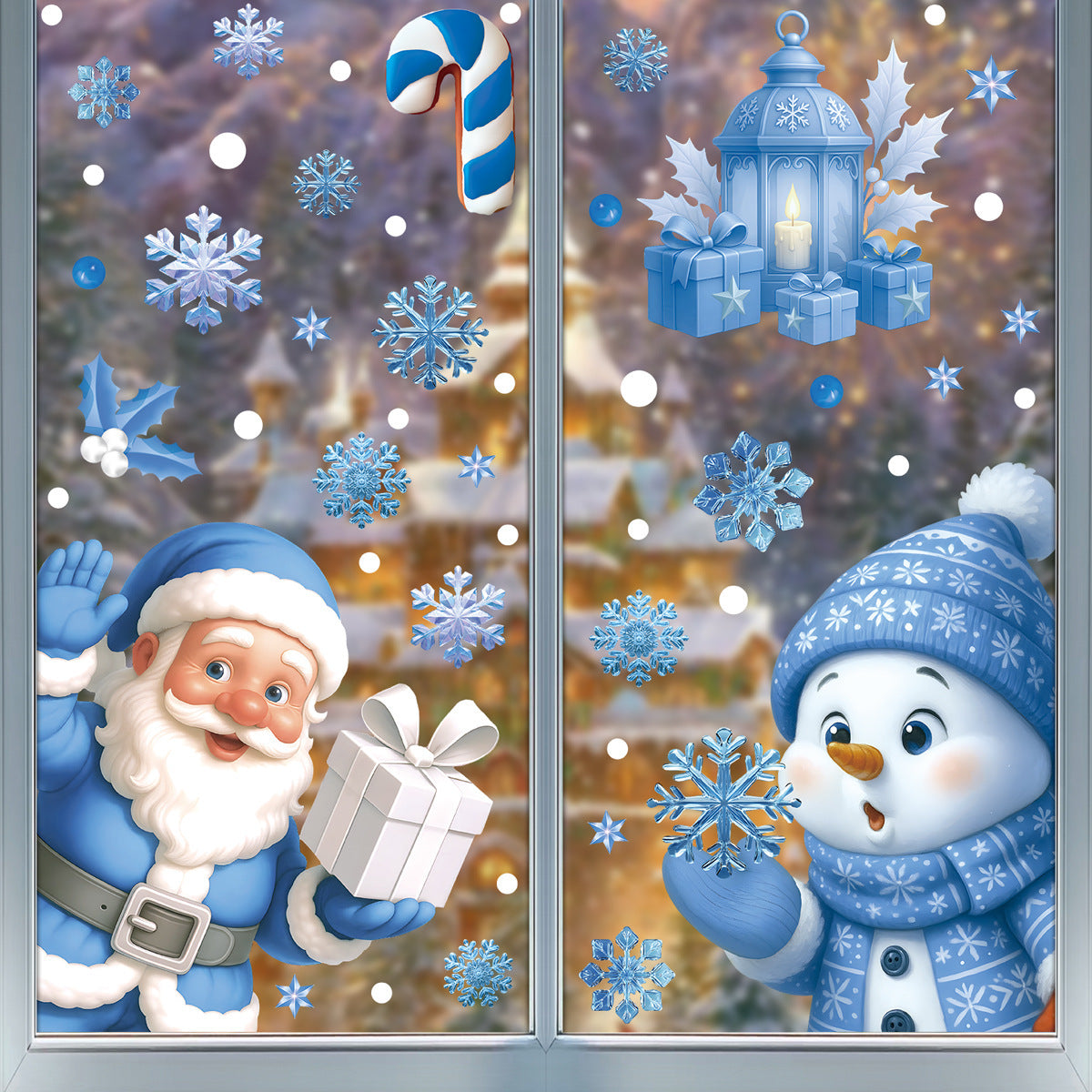 Winter Christmas Window Stickers, Glass Ornaments, Snowman Santa Claus Snowflake Elk, Holiday Decor
