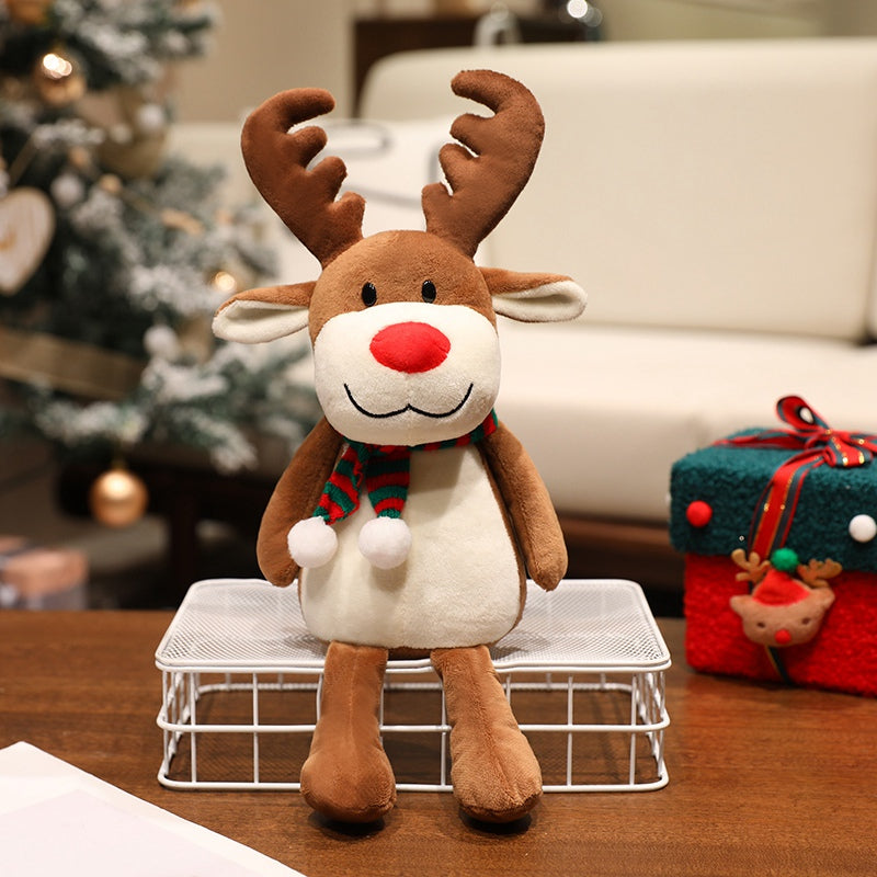 Stuffed Father Christmas Sika Deer, Kawaii Soft Christmas Plush Pillow, Green Tree Gingerbread Man Party Decor Gift