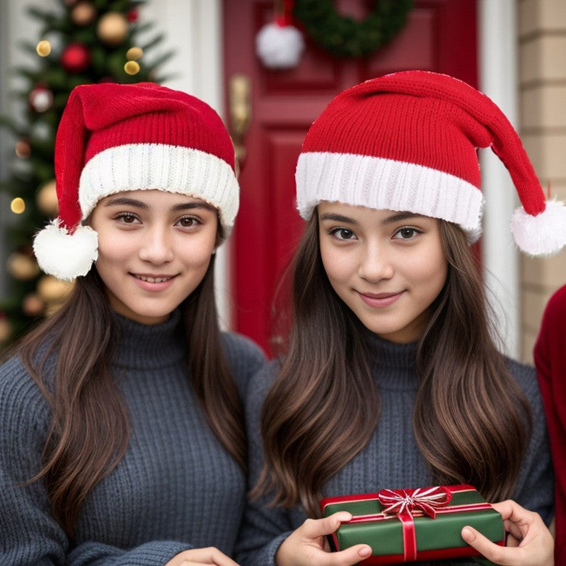 Classic Red Christmas Knit Hat Soft Warm Knitted Cap Santa Claus Festival Head Wear Holiday Outfits 3
