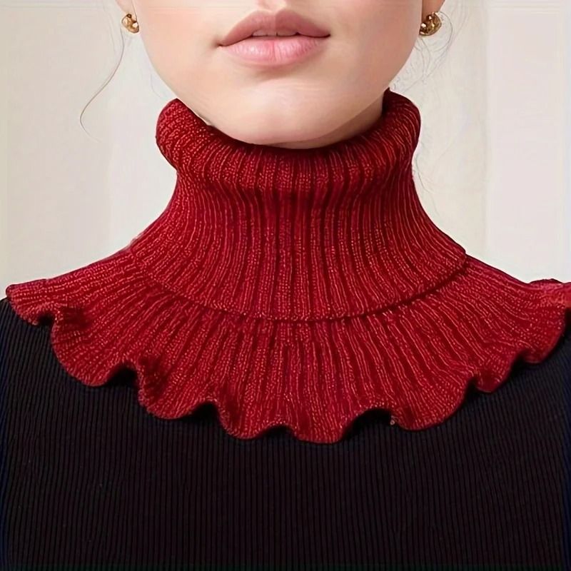 Fashionable Black And White Knitted False Neck Scarf With Elegant Ruffle Edge 13