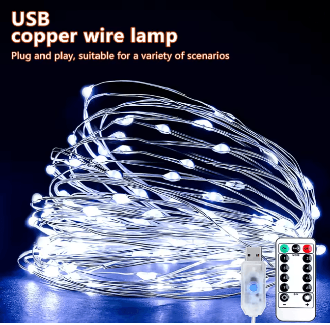 USB LED String Lights Copper Silver Wire Garland 6