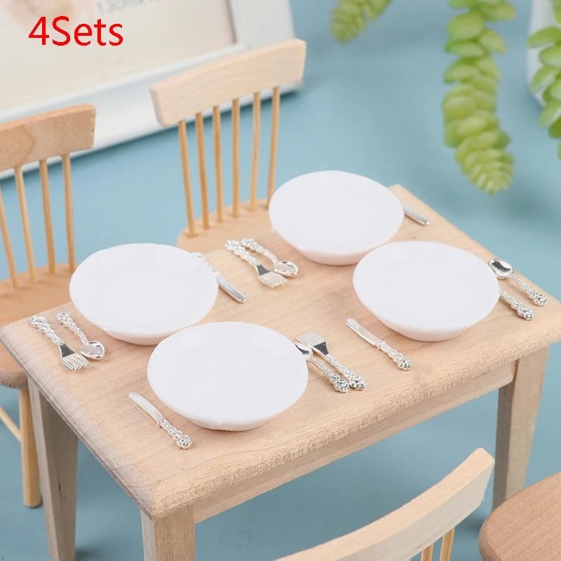 Miniature Plate Knife Fork Spoon Set For 1 12 Dollhouse Kitchen Tableware Decor 6