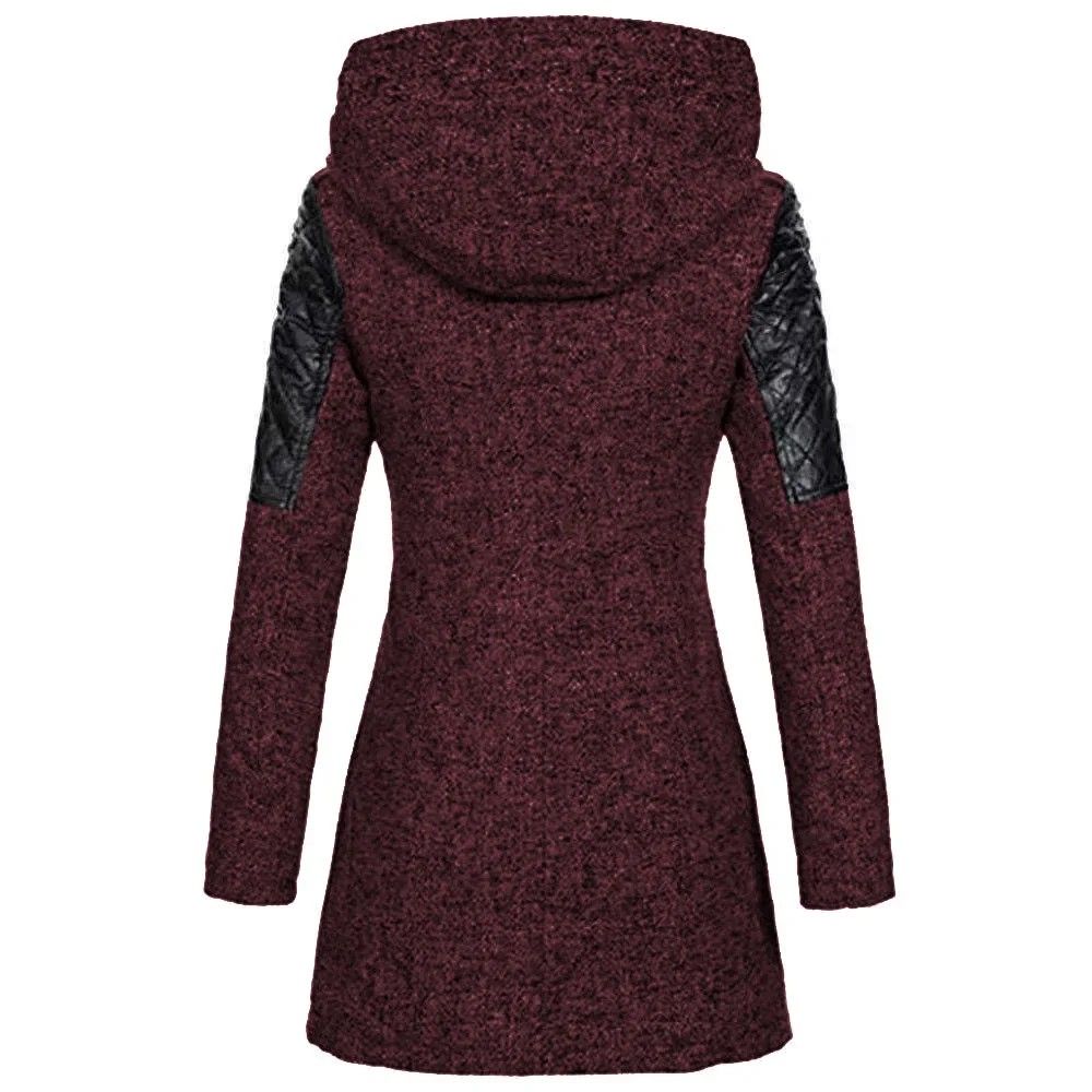 Autumn Winter Hooded Woolen DiagonalZip Coat For Women 8