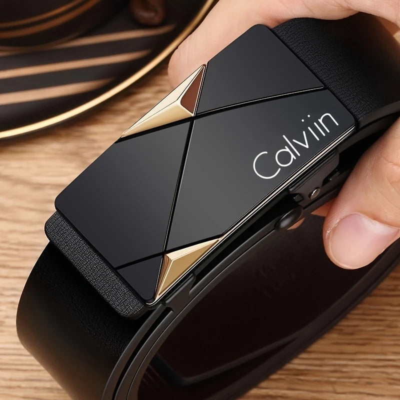 Stylish Men Leather Belt Automatic Buckle Fashion Belt For Business Party Work Daily Life 6