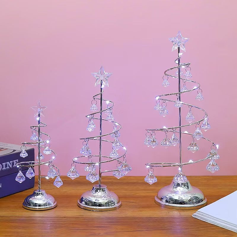 LED Christmas Tree Warm Light Crystal Lamp Decorative Iron Tree Golden Night Light Ornament For Gif 6