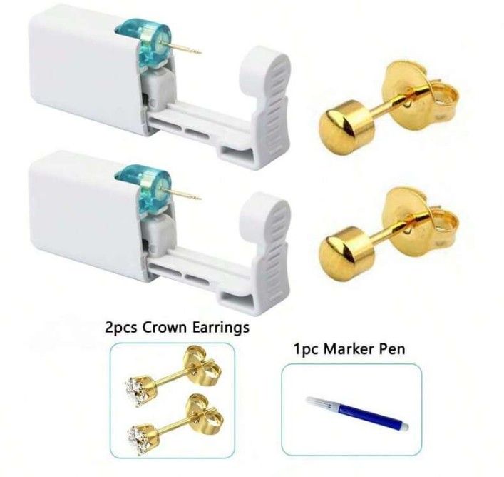 2PCS Disposable Ear Piercing Kit Builtin Stud Guns Bonus Cubic Zirconia Earrings Safe Easy Home