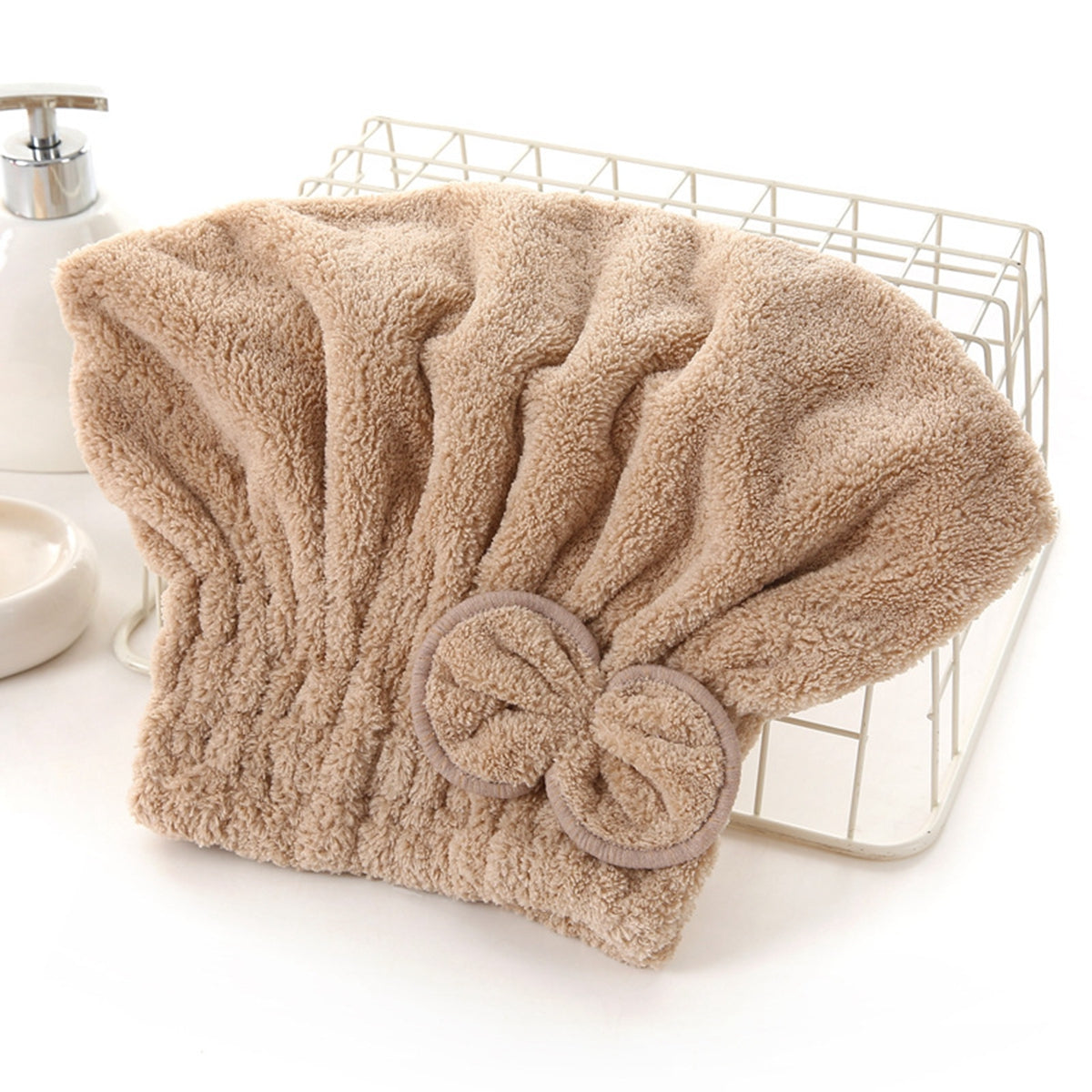 Head Wrap with Bow-Knot, Microfiber Hair Turban HairWrap Bath Cap for Curly Long Hair