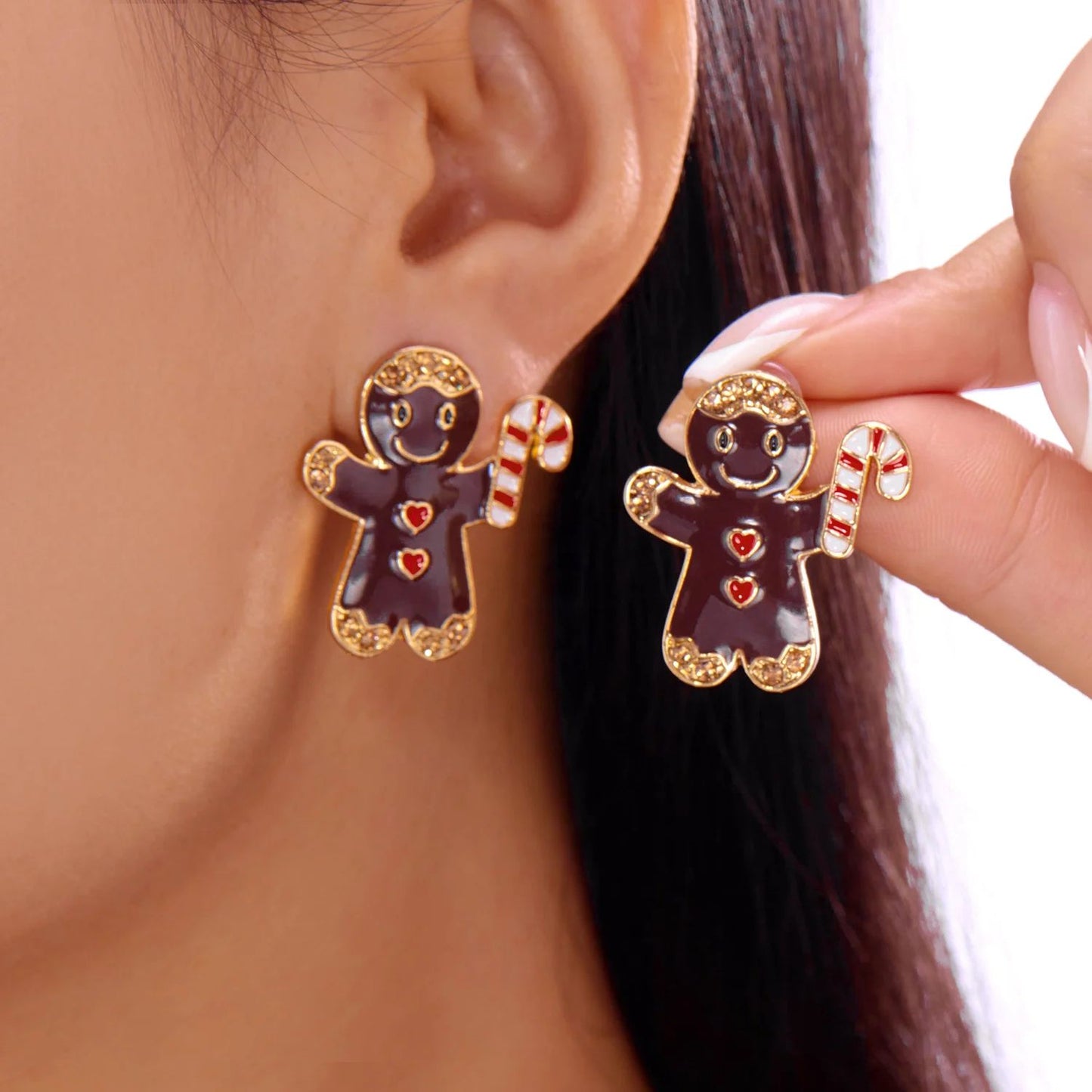 Sparkling Rhinestone Gingerbread Stud Earrings For Women Cute Chic Holiday Christmas Accessory 8