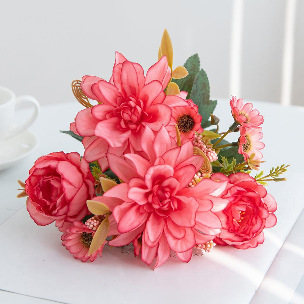 Artificial Flowers Silk Dahlia Home Wreath Decoration Rose Daisy Festival Room Wedding Bridal Bouqu 10