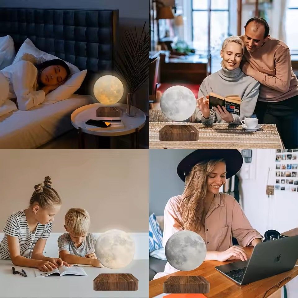 Levitating Moon Magnetic Floating Night Light 3 Color LED 3D Lamp With Wooden Base 4