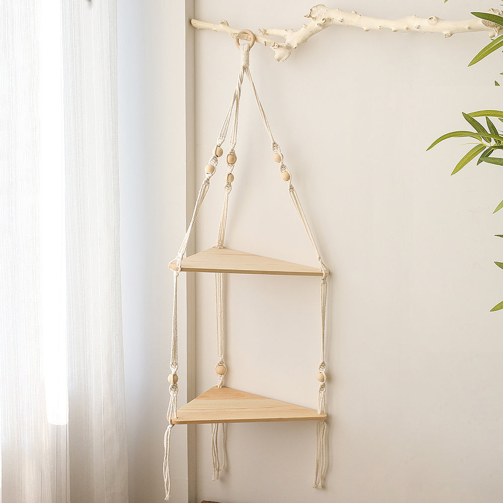 Boho Home Decor Shelves Floating Macrame Wall Shelf Wood Decoration For Living Room 13