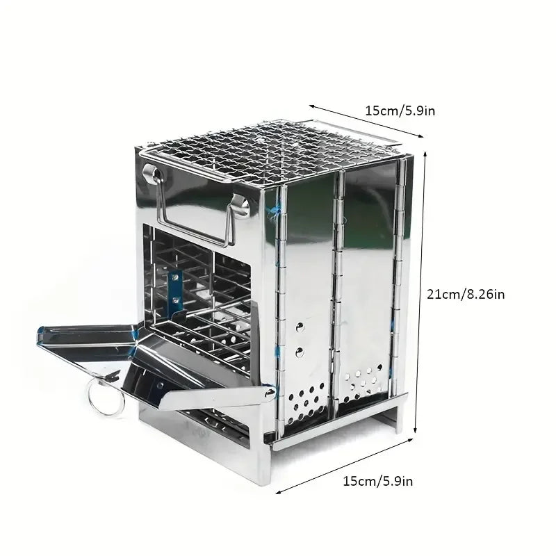Compact Firewood Stove – Portable Mini Stainless Steel Design for Camping, Picnic & BBQ Use