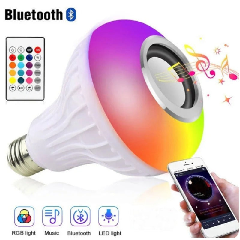 Color Changing LED Bluetooth Speaker Lamp, Smart Light Bulb with Remote Control for Mood Lighting