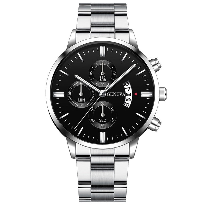Fashion Men Watches, Luxury Silver Stainless Steel Quartz, Business Watch for Men, Calendar Clock